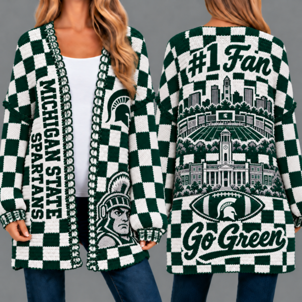 Michigan State Spartans Football Checkered Knitted Cardigan