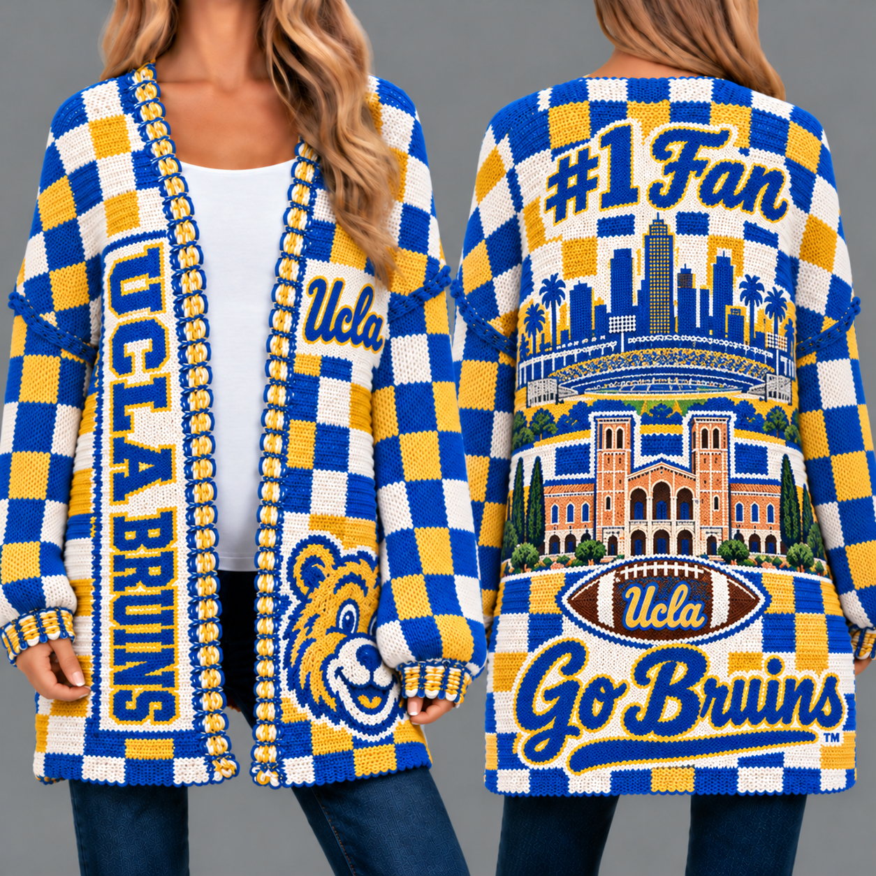 UCLA Bruins Football Checkered Knitted Cardigan