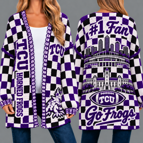 TCU Horned Frogs Football Checkered Knitted Cardigan