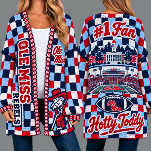 Ole Miss Rebels Football Checkered Knitted Cardigan
