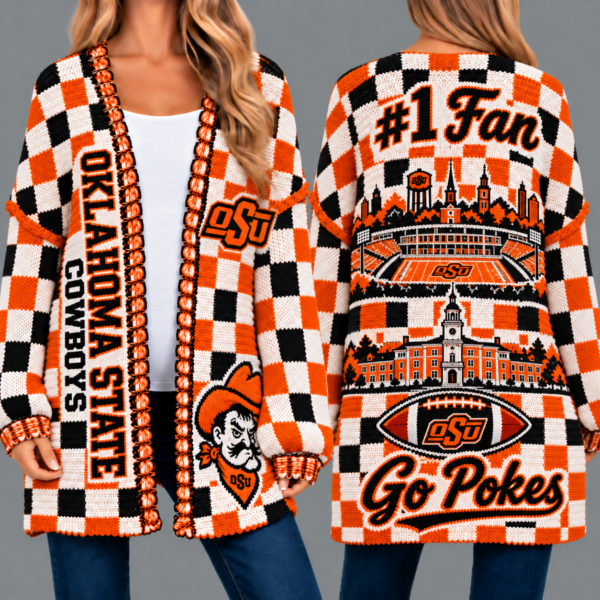 Oklahoma State Cowboys Football Checkered Knitted Cardigan