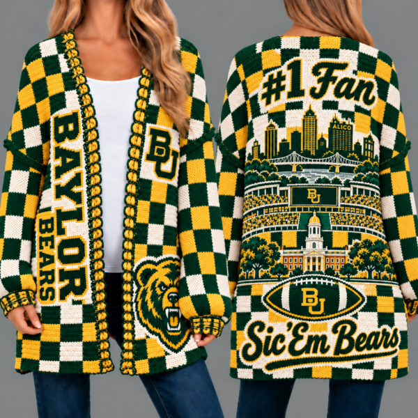 Baylor Bears Football Checkered Knitted Cardigan