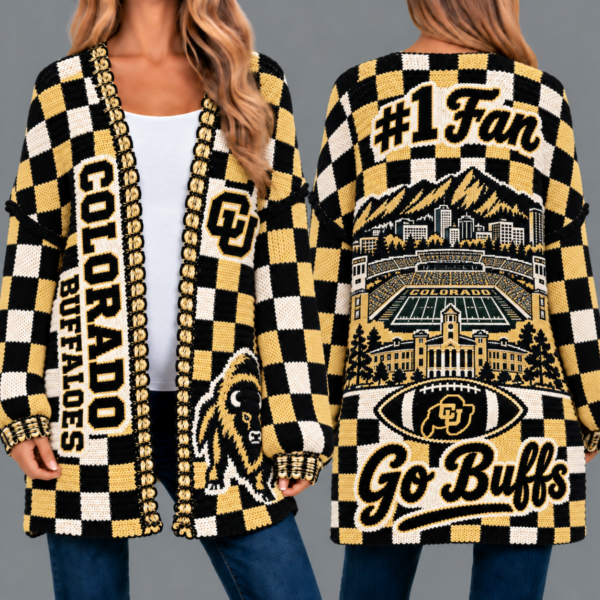 Colorado Buffaloes Football Checkered Knitted Cardigan