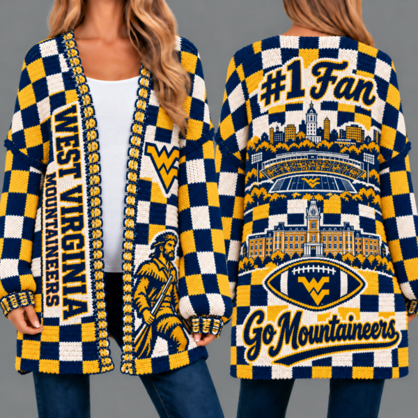 West Virginia Mountaineers Football Checkered Knitted Cardigan
