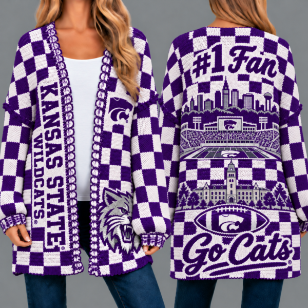 Kansas State Wildcats Football Checkered Knitted Cardigan