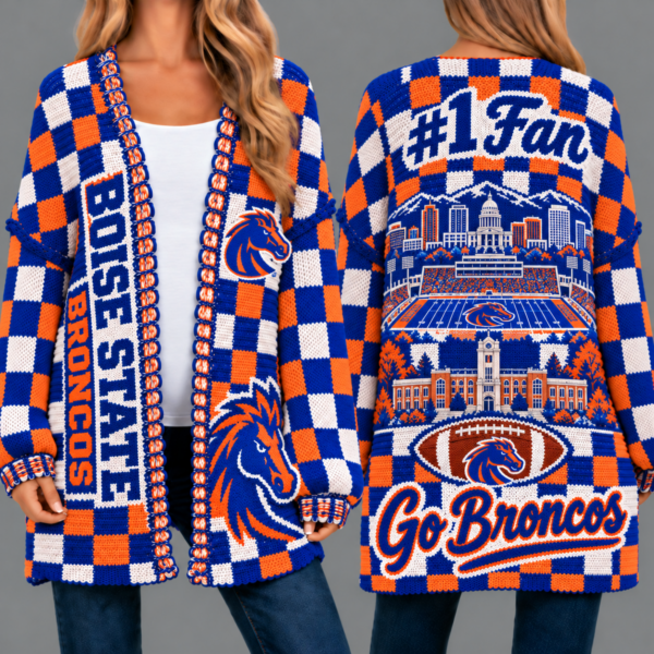 Boise State Broncos Football Checkered Knitted Cardigan