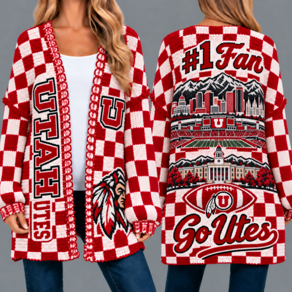 Utah Utes Football Checkered Knitted Cardigan