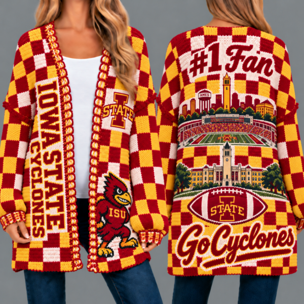 Iowa State Cyclones Football Checkered Knitted Cardigan