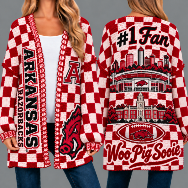 Arkansas Razorbacks Football Checkered Knitted Cardigan