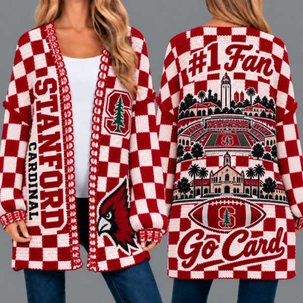 Stanford Cardinal Football Checkered Knitted Cardigan