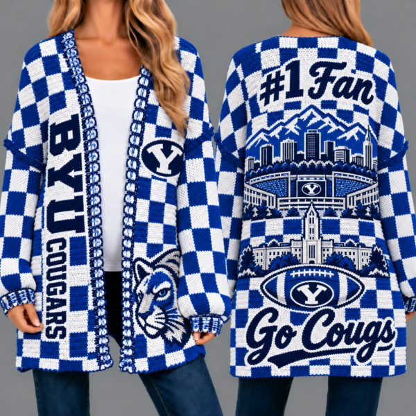 BYU Cougars Football Checkered Knitted Cardigan