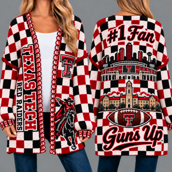 Texas Tech Red Raiders Football Checkered Knitted Cardigan