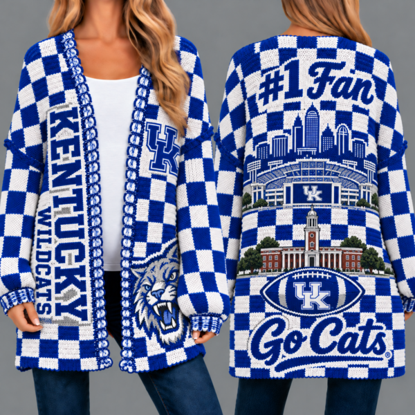 Kentucky Wildcats Football Checkered Knitted Cardigan