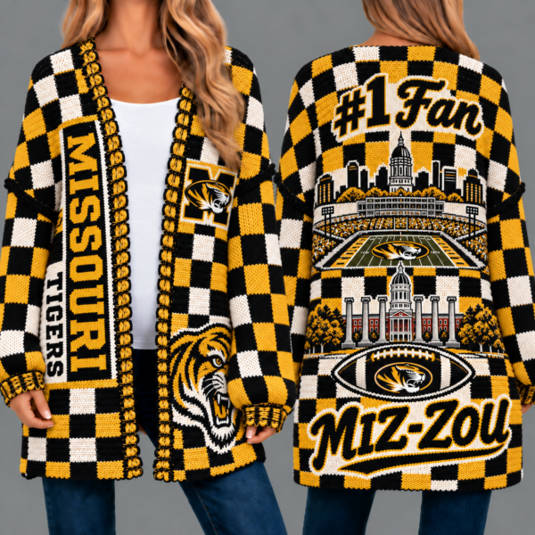 Missouri Tigers Football Checkered Knitted Cardigan