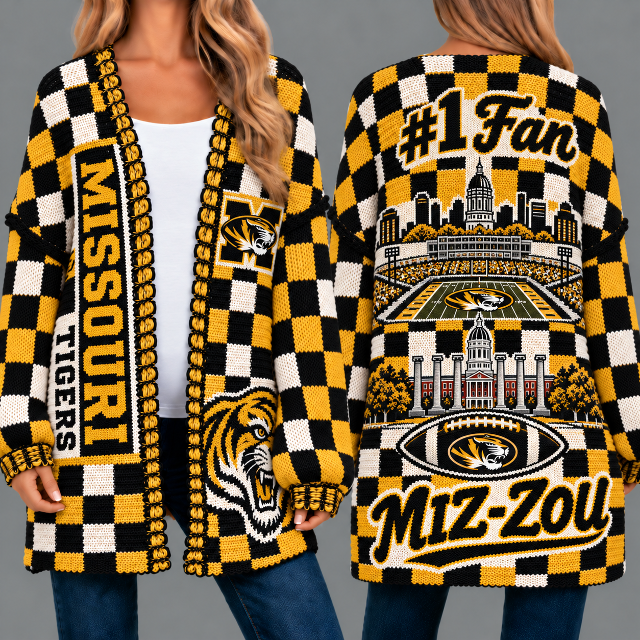 Missouri Tigers Football Checkered Knitted Cardigan