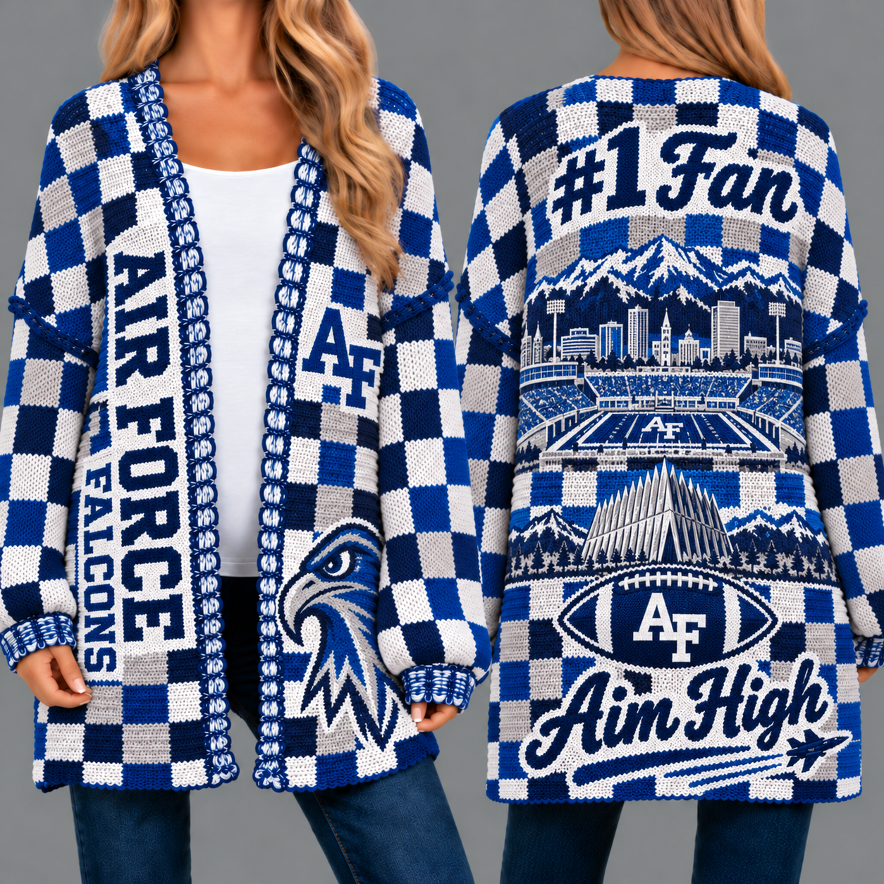Air Force Falcons Football Checkered Knitted Cardigan