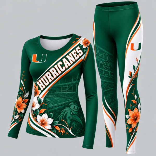 Miami Hurricanes Football Team Women's Long Sleeve Shirt & Leggings Set