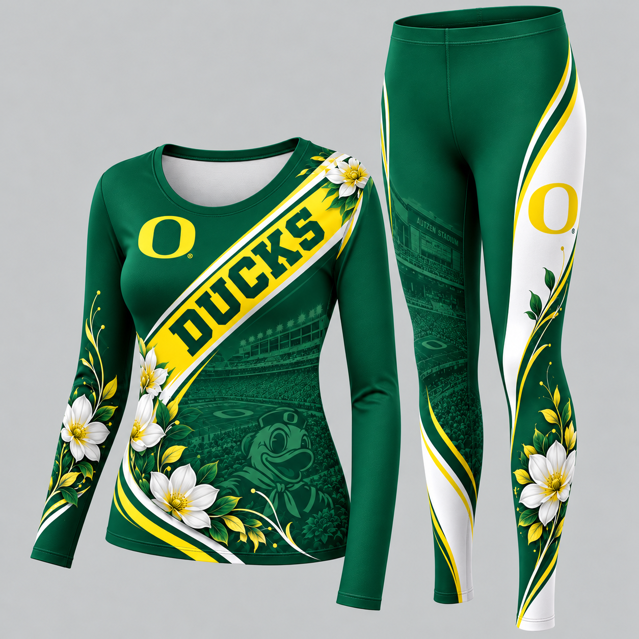 Oregon Ducks Football Team Women's Long Sleeve Shirt & Leggings Set
