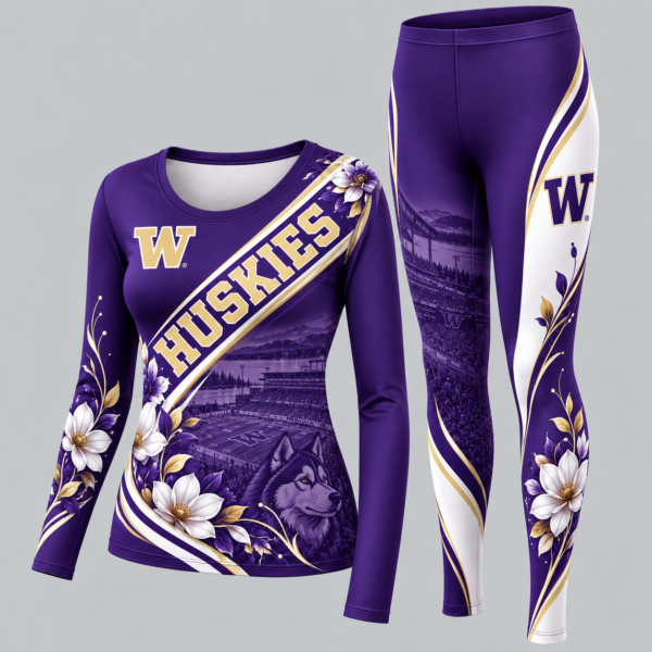 Washington Huskies Football Team Women's Long Sleeve Shirt & Leggings Set