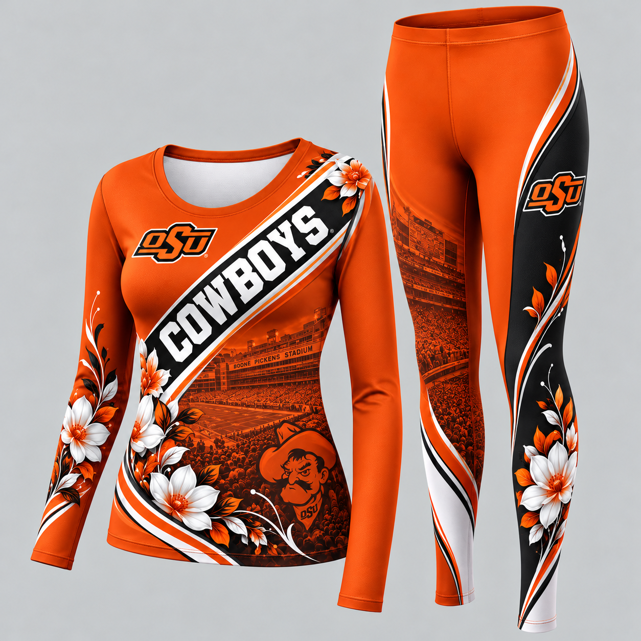 Oklahoma State Cowboys Football Team Women's Long Sleeve Shirt & Leggings Set