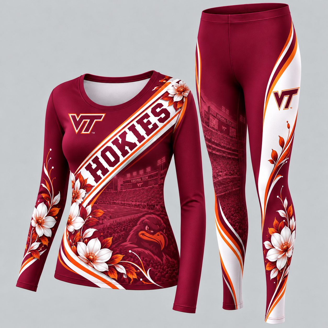 Virginia Tech Hokies Football Team Women's Long Sleeve Shirt & Leggings Set