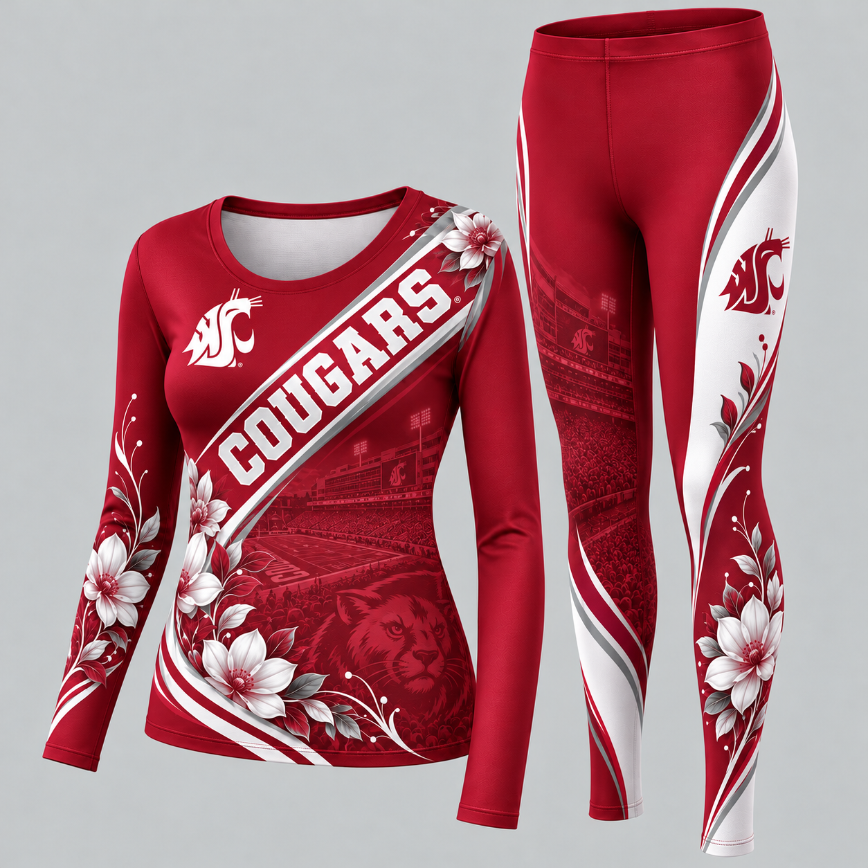 Washington State Cougars Football Team Women's Long Sleeve Shirt & Leggings Set