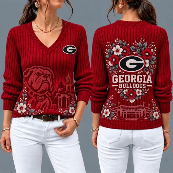 Georgia Bulldogs Flower Women's V-neck Sweater