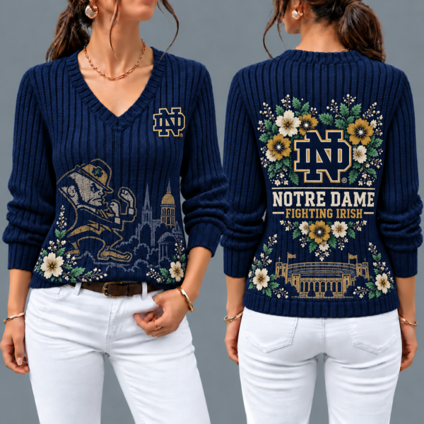 Notre Dame Fighting Irish Flower Women's V-neck Sweater