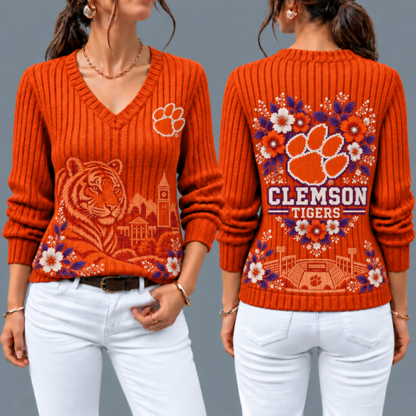 Clemson Tigers Flower Women's V-neck Sweater