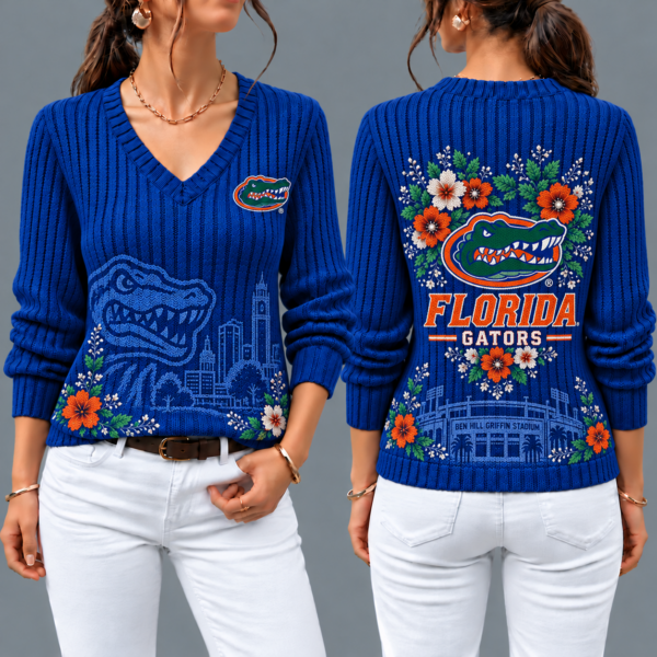 Florida Gators Flower Women's V-neck Sweater