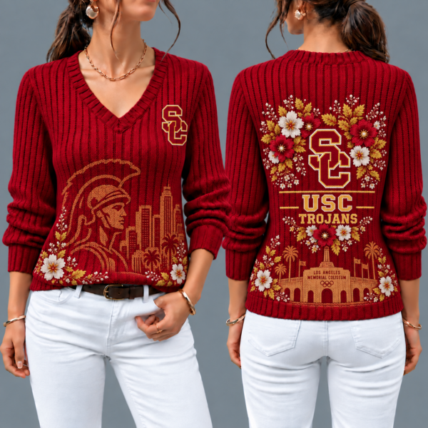 USC Trojans Flower Women's V-neck Sweater