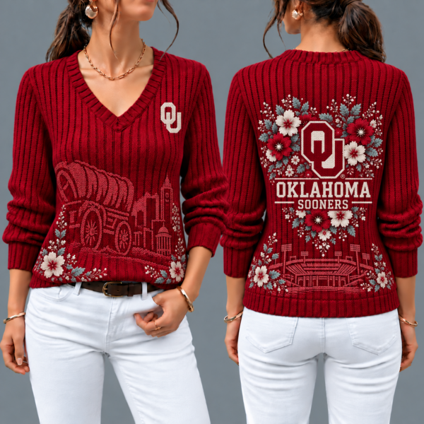 Oklahoma Sooners Flower Women's V-neck Sweater