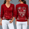 Nebraska Cornhuskers Flower Women's V-neck Sweater