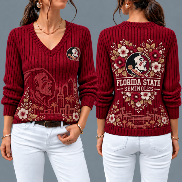 Florida State Seminoles Flower Women's V-neck Sweater