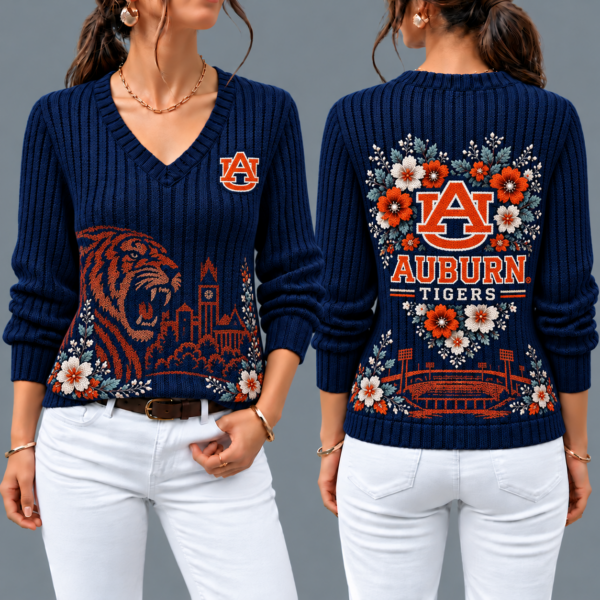 Auburn Tigers Flower Women's V-neck Sweater