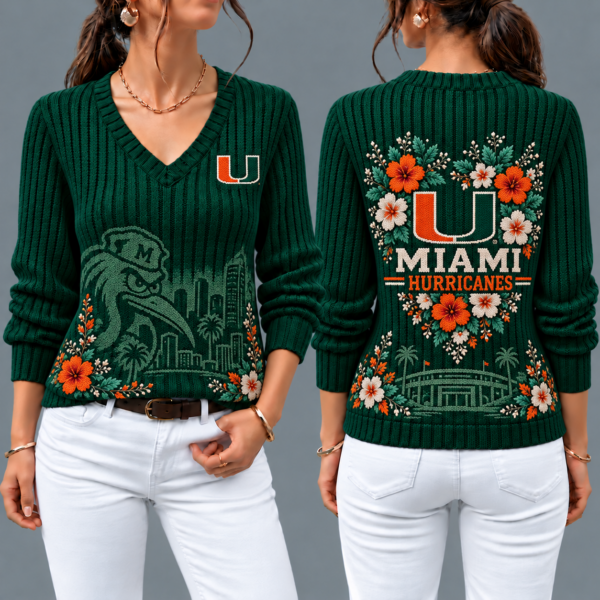 Miami Hurricanes Flower Women's V-neck Sweater
