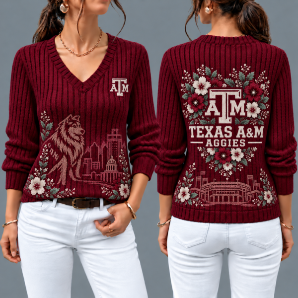 Texas A&M Aggies Flower Women's V-neck Sweater
