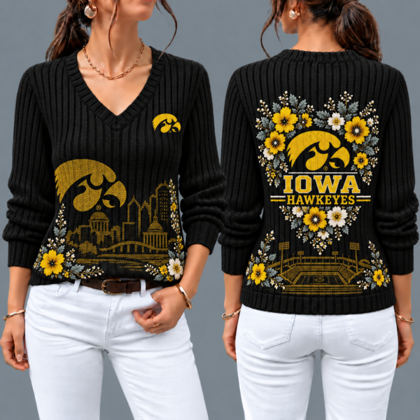 Iowa Hawkeyes Flower Women's V-neck Sweater