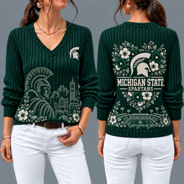 Michigan State Spartans Flower Women's V-neck Sweater