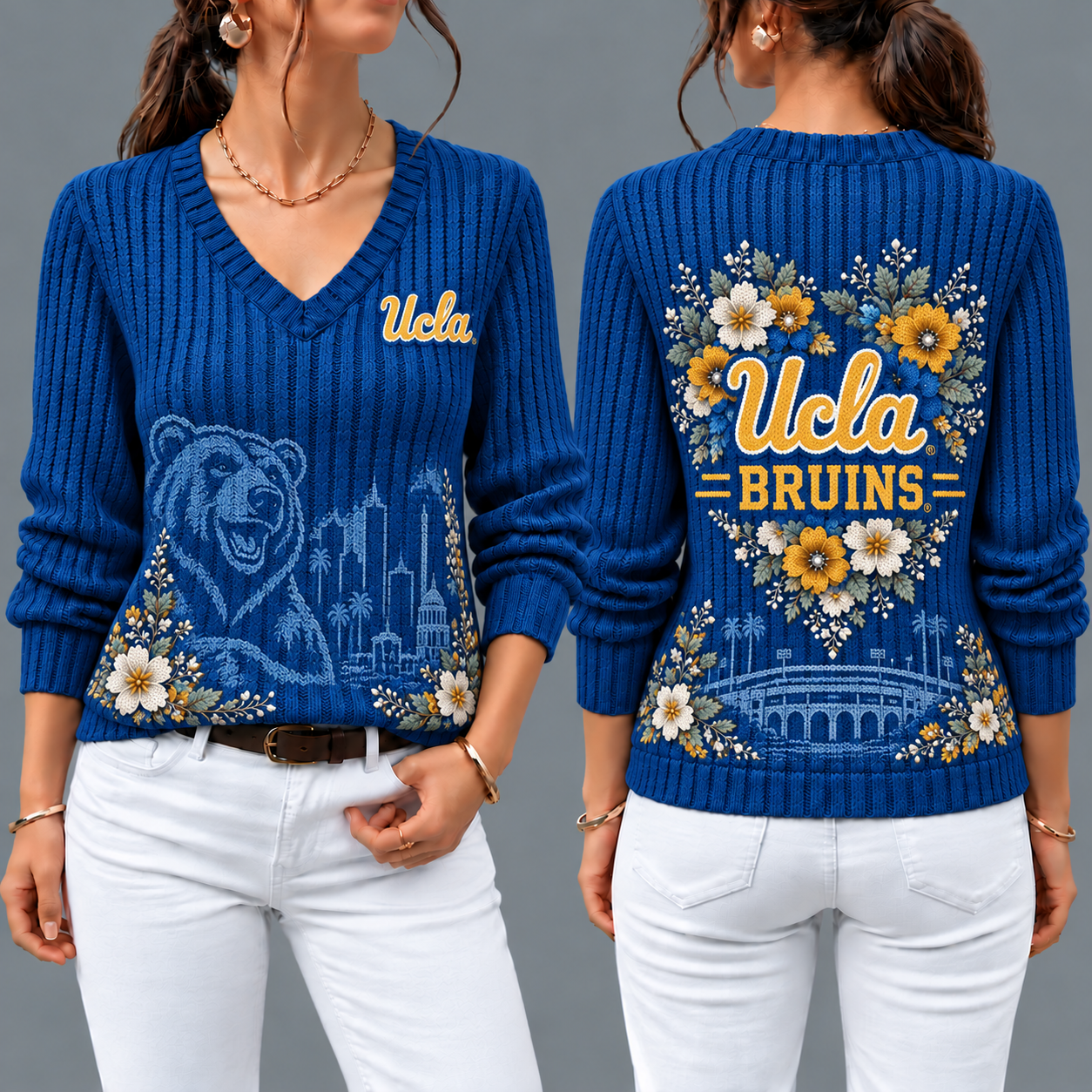 UCLA Bruins Flower Women's V-neck Sweater