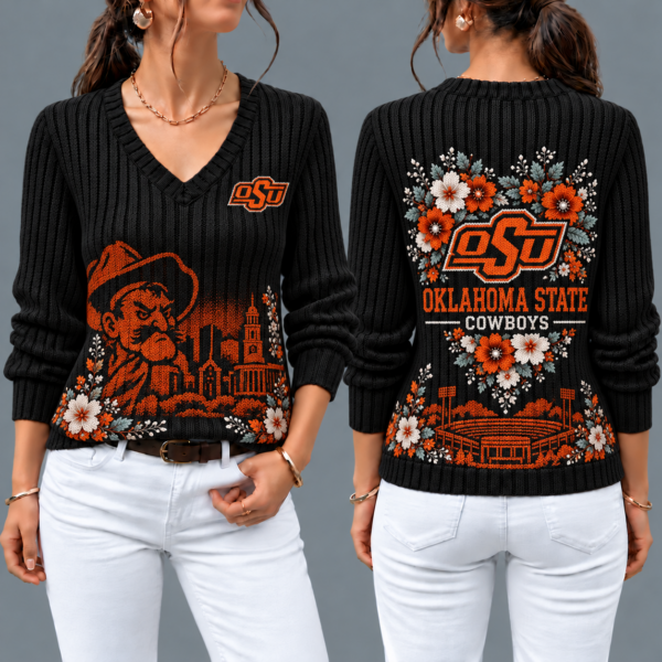 Oklahoma State Cowboys Flower Women's V-neck Sweater