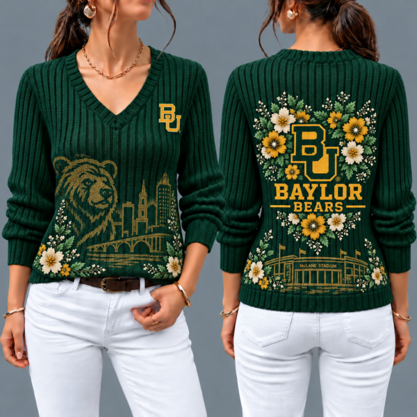 Baylor Bears Flower Women's V-neck Sweater