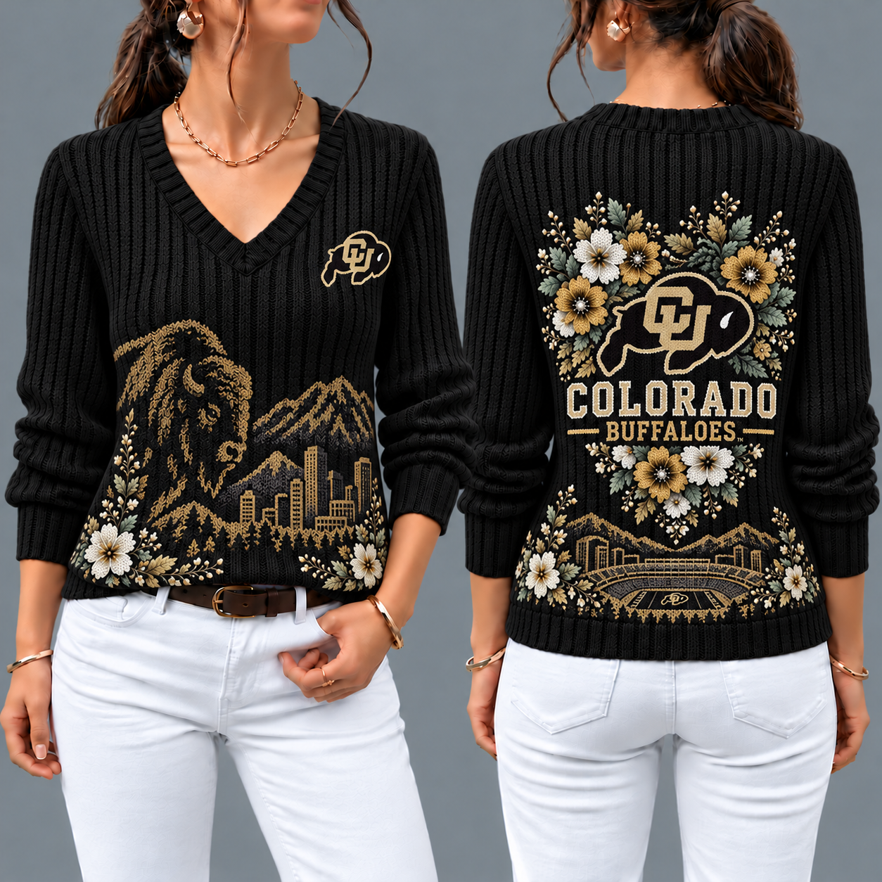 Colorado Buffaloes Flower Women's V-neck Sweater