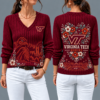 Virginia Tech Hokies Flower Women's V-neck Sweater