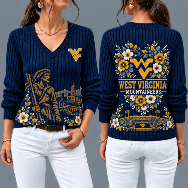 West Virginia Mountaineers Flower Women's V-neck Sweater