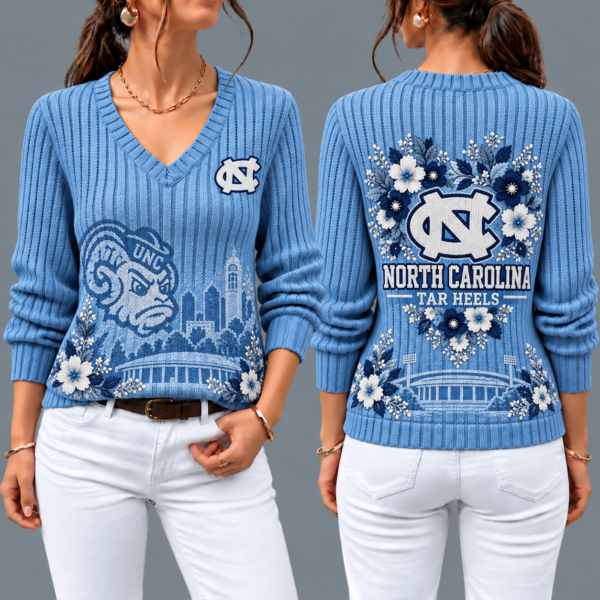 North Carolina Tar Heels Flower Women's V-neck Sweater