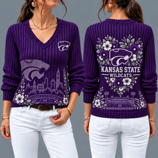 Kansas State Wildcats Flower Women's V-neck Sweater