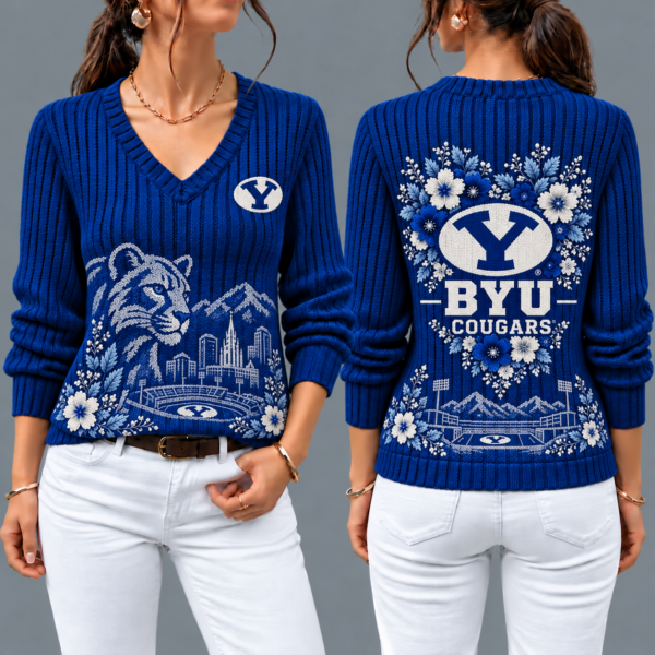 BYU Cougars Flower Women's V-neck Sweater