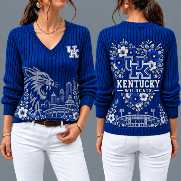 Kentucky Wildcats Flower Women's V-neck Sweater