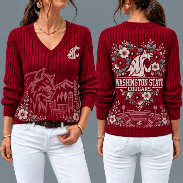 Washington State Cougars Flower Women's V-neck Sweater